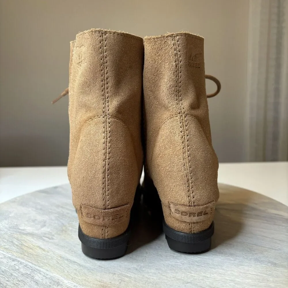 Sorel Women’s Joan of Arctic Hidden Wedge Brown Leather Suede Boots US Size 4‎